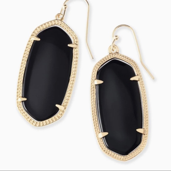 Elle Gold Drop Earrings In Black Opaque Glass - Picture 3 of 4
